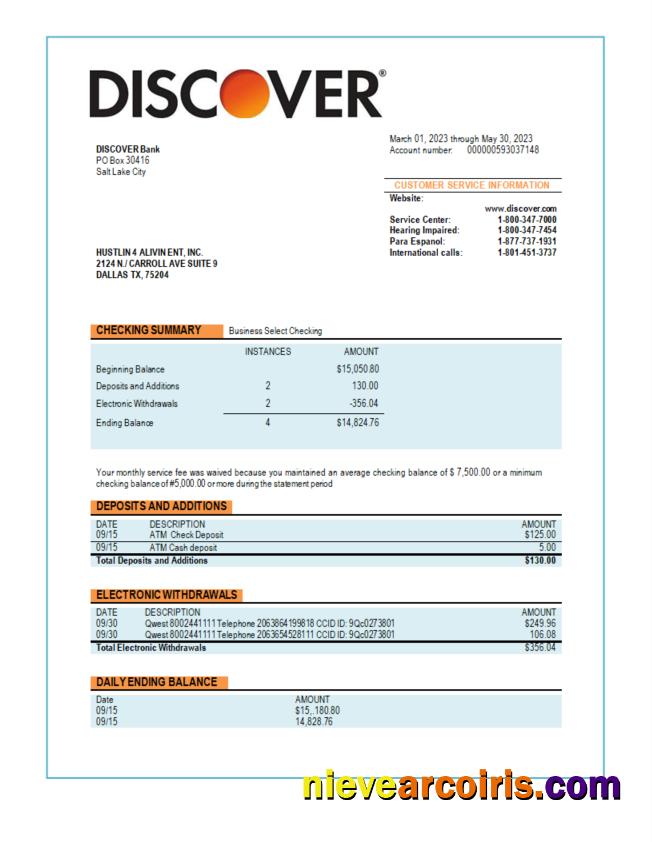 Discover  Bank business statement